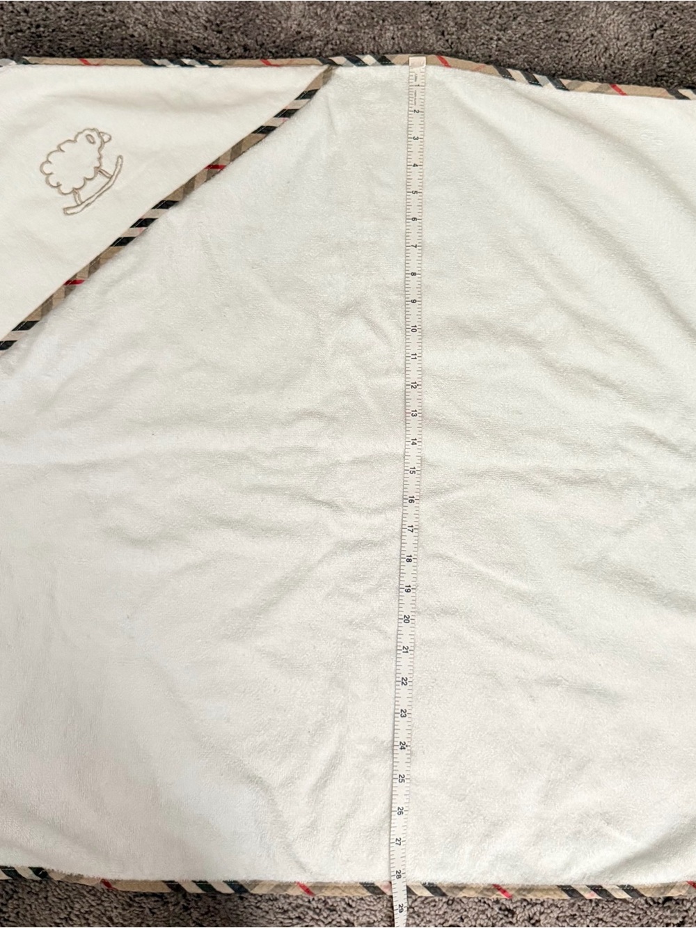 Burberry White Hooded Baby Towel with Signature Check Trim